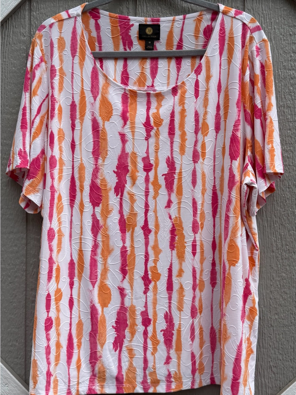 JM Collection Pink & Orange Striped Short Sleeve Scoop Neck Top